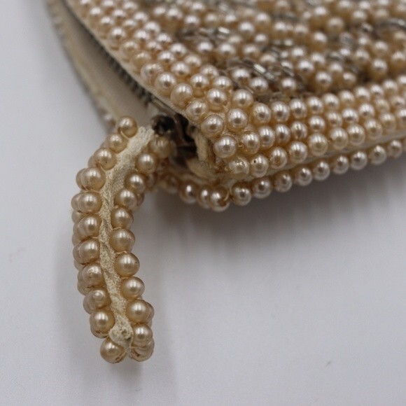 Vintage Small Beaded Clutch Ivory & White Japan Evening Bag - Picture 5 of 8